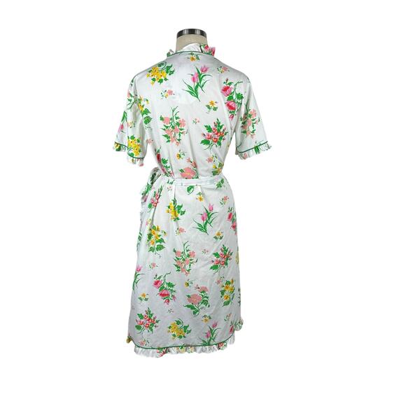 EVELYN PEARSON White Pink Green Floral Faux Wrap Mini Dress Women's Size Small - Picture 3 of 7